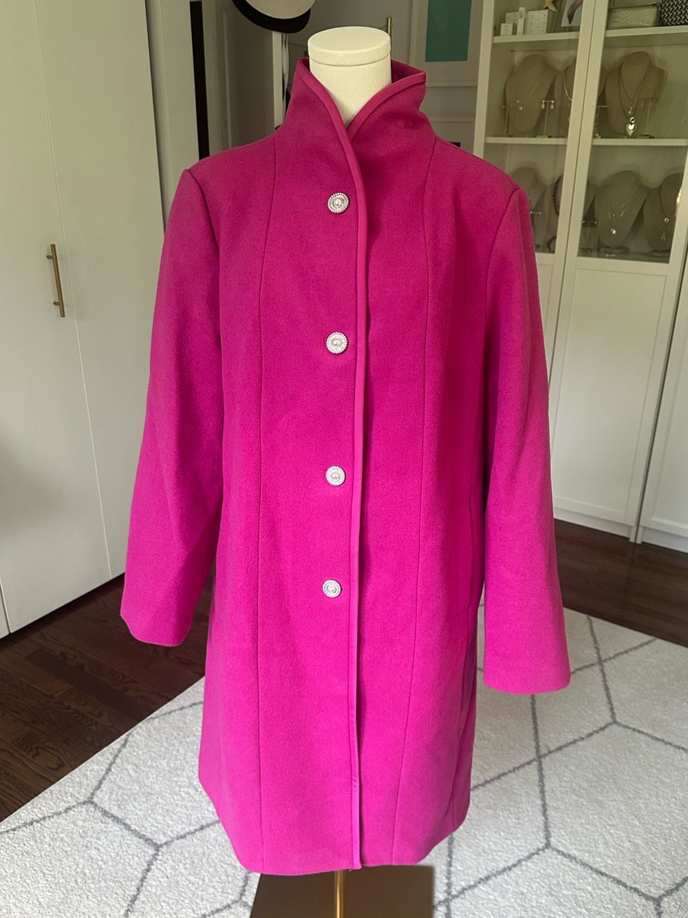 Like New Kate Spade Satin Trim Stand Collar Coat in Marker Pink